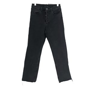 Denim Forum Jeans The Arlo High Rise Raw Hem 27 Button Front Straight Black Wash